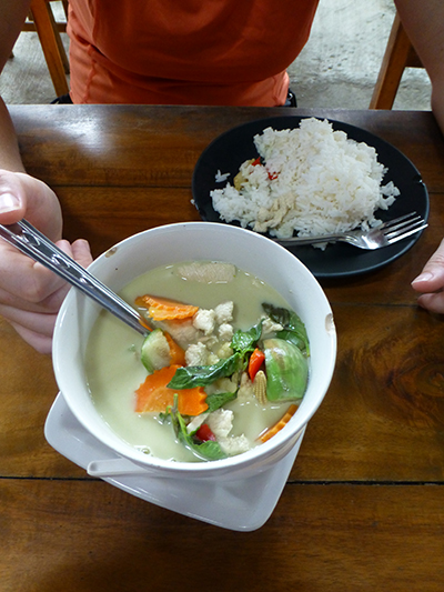 Delicious green curry served at Yam Yam Restaurant. Ran us 80 Baht ($2.50). It was so good we splurged. 
