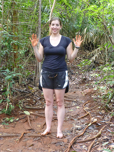 Still unscathed at this point. Only muddy hands. Later she ended up with a scrape and bruise on her knee. Bonus! 