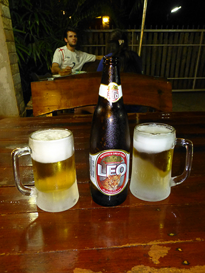 Enjoying a local beer after our first day.