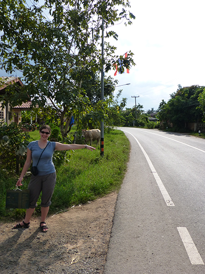 Hitchhiking. Dave actually did this for our ride.