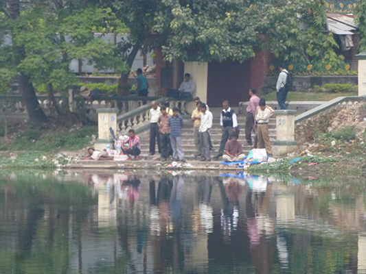 Small lake in the old business district. 
