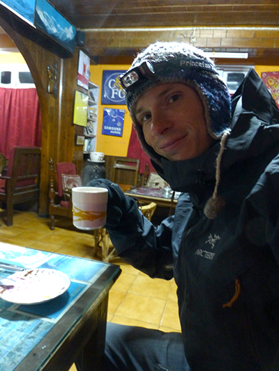 Drinking lots of hot tea to stay warm.