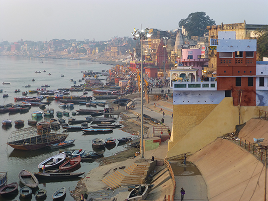 View of the Ganges river bank from our hotel.