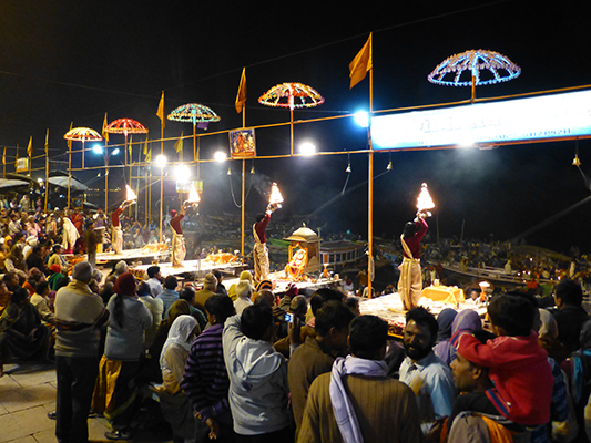 Nightly ceremony on the river bank.