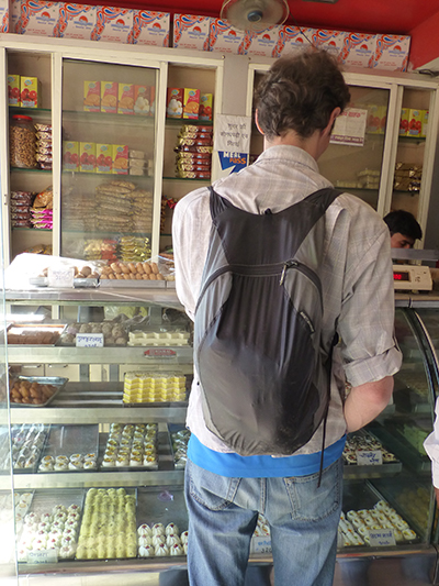 Enjoying some sweets during our layover in Itarsi