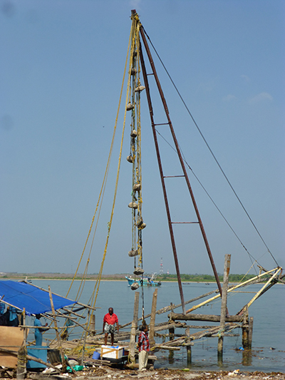 Counterweights used to lift the net out of the water. 