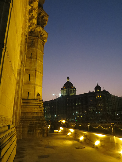 Night shot of the gateway of India and the Taj Mahal Hotel