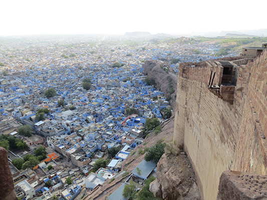 Looking down on the blue city from the fort walls.