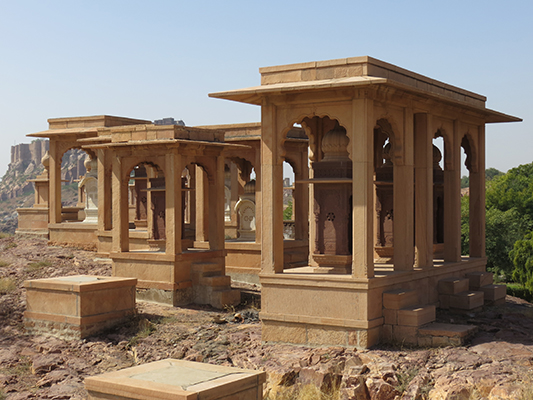 Tombs outside of the Jaswant Thada mausoleum.