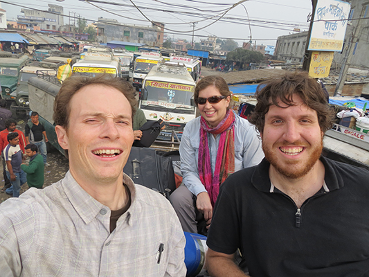 On top of the world/bus in Nepal with Jorge, Sarah and Giselle (hiding behind me). Oh yeah, the sun was in my face. Give me a break. 