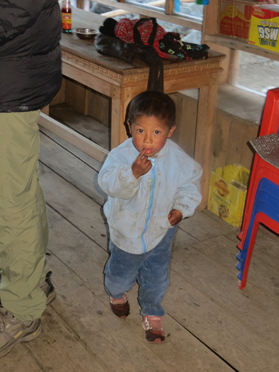 The owner's son hanging out with us at breakfast. 