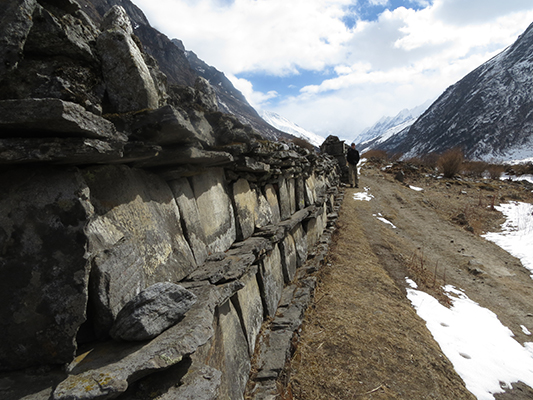 Along the way there were these walls dividing the path. I'm not exactly sure what they're for but we were supposed to walk on the left side of them. Many of the stones have script carved into them. 