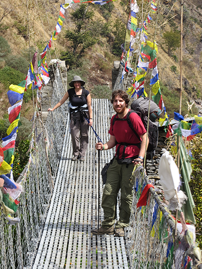 A bridge decorated for the Tibetan New Year. There's a large Tibetan population living in these mountains. 