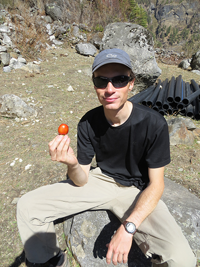 Dave found a tomato on the road from one of the jeeps. Bonus.