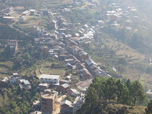 View of the main bazaar of Bandipur from above.