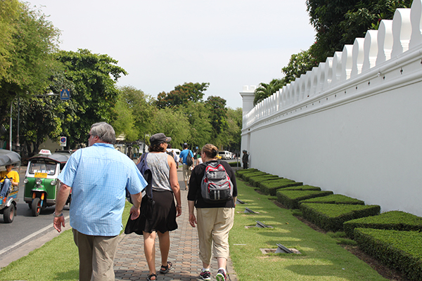 Walking around the palace walls trying to find the entrance. It was a toasty day, so the extra walking was not appreciated.