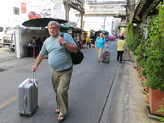 Making our way to the hotel. The group's first taste/smell of Bangkok.