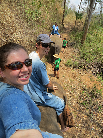 Sarah, Dave, and us on the elephants.