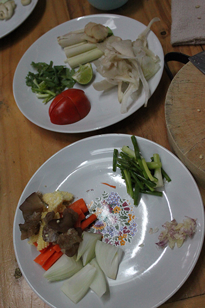 The ingredients for my chicken and coconut soup and my cashew nut stir fry.